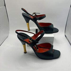 Vintage Women's unknown designerHeels Shoes Dark Blue Lizard size 5.5